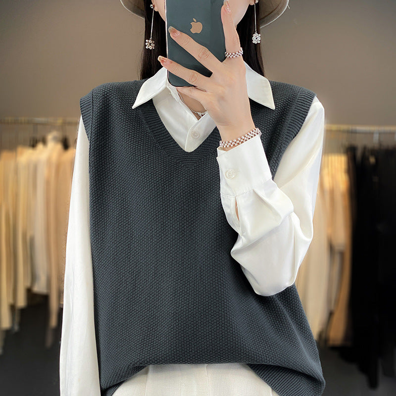 Damen Oversize Strickweste mit tiefem V‑Ausschnitt und feiner Struktur Drune