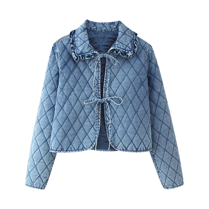 Damen gesteppte Utility-Jacke mit elegantem Kragen und Rüschendetails Drune