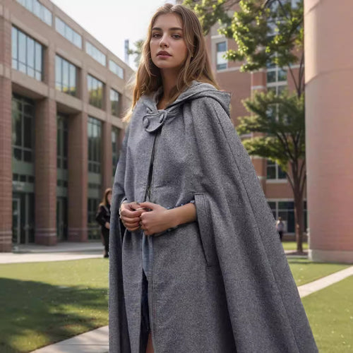Damen modern geschnittener Umhang mit Kapuze Drune