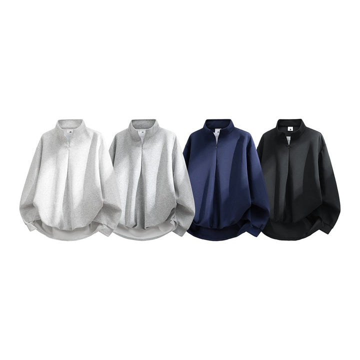 Unisex Oversize-Sweatshirt mit Stehkragen, Halbreißverschluss und ballonförmigem Saum Drune