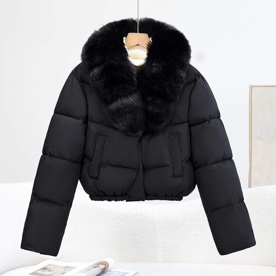 Damen Kurz‑Pufferjacke im Boxy‑Cut mit voluminösem Fellkragen und elastischem Saum Drune