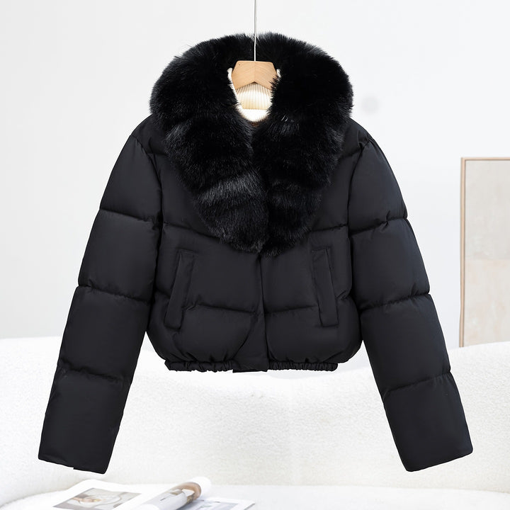 Damen Kurz‑Pufferjacke im Boxy‑Cut mit voluminösem Fellkragen und elastischem Saum Drune