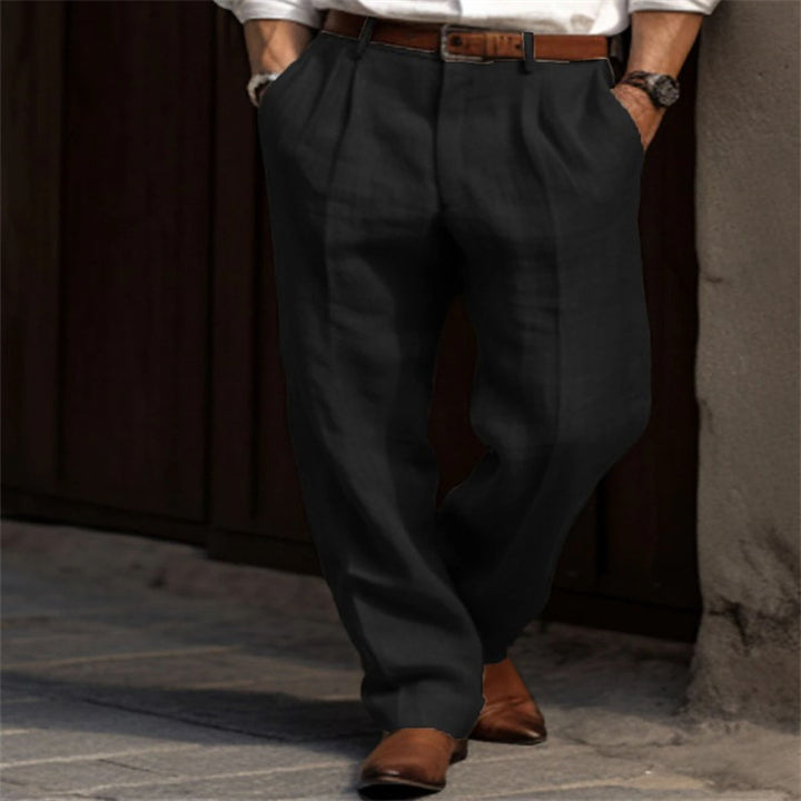 Herren Bundfalten-Leinenchino mit hohem Bund weitem Bein und klassischem Seitentaschenschnitt Drune