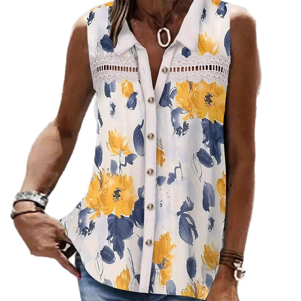 Damen nan Seidenimitat-Buttondown-Top mit Spitzenpasse und Perlenknopfleiste Drune