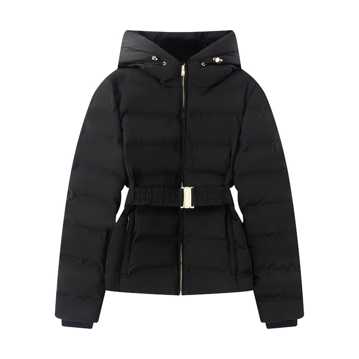 Damen nan taillierte gesteppte Winterjacke mit Kapuze, elastischem Taillengürtel und thermischer Synthetikfüllung Drune
