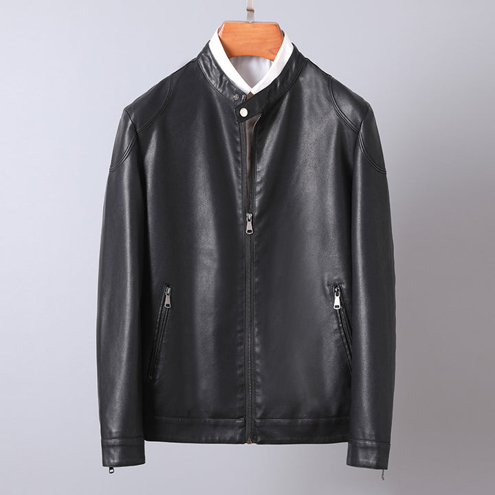 Herren Minimalistisches Kunstleder-Blouson mit Stehkragen und seitlichen Reißverschlusstaschen Drune