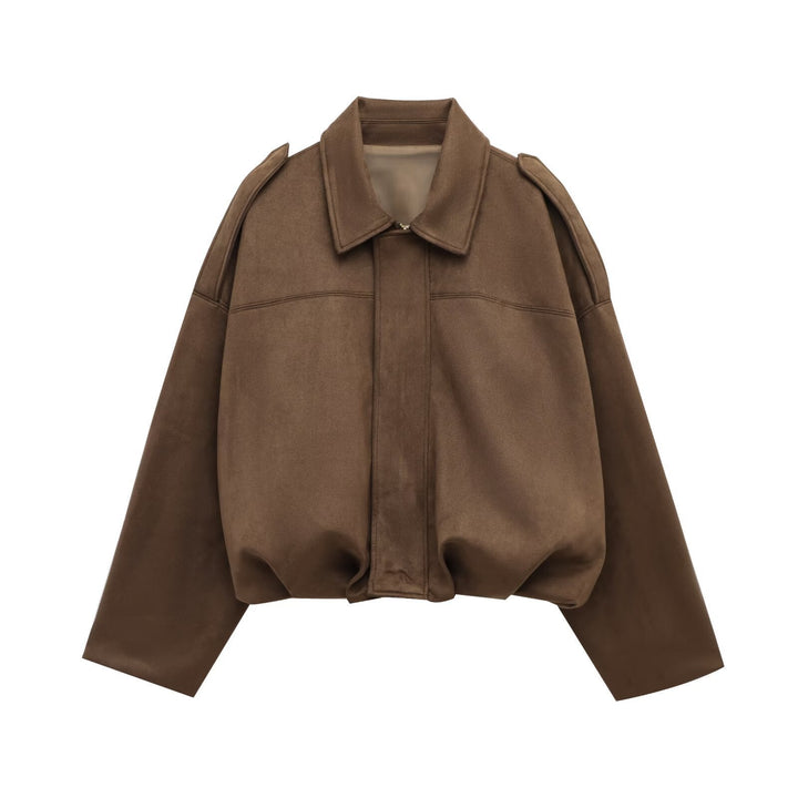 Damen lockere Cropped Jacke aus Wildlederimitat Drune