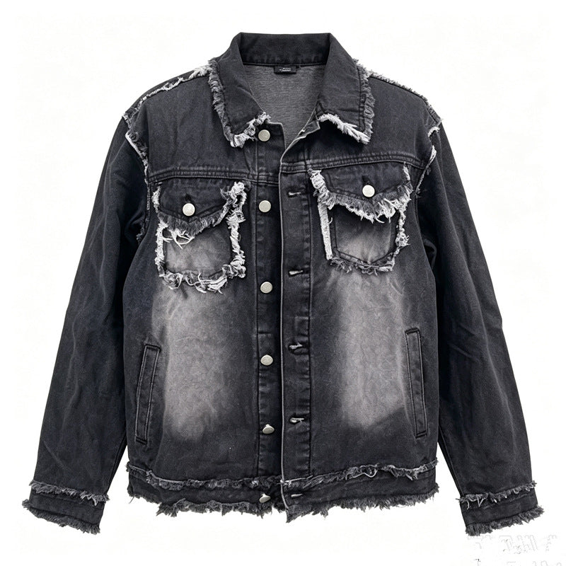 Herren Modische Jeansjacke mit Fransen Drune