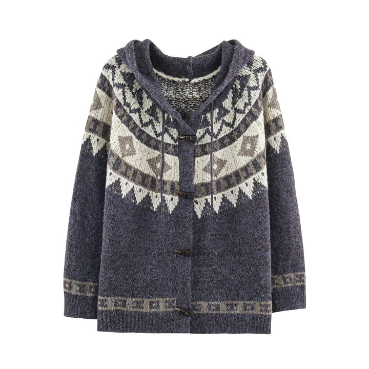 Damen Kapuzen-Strickjacke im Norwegerstil mit Knebelverschlüssen Drune