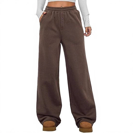 Damen Kuschelige Fleece-Sweatpants mit weitem Bein und hohem Elastikbund Drune