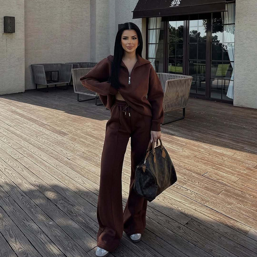 Damen nan Oversize Sweatshirt mit Halbzip und weiten Jogginghose Set Drune