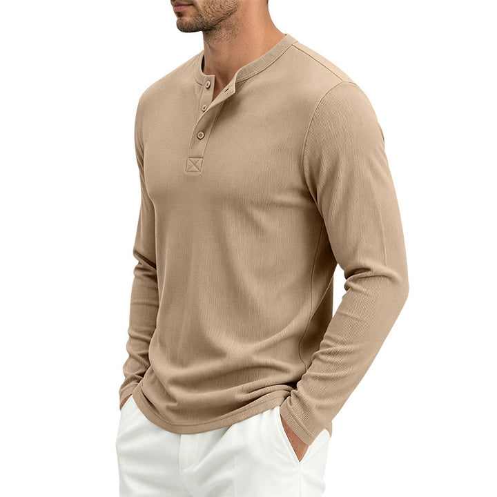 Herren Henley-Langarmshirt aus Soft-Waffeljersey mit leichtem Stretch und flacher Knopfleiste Drune