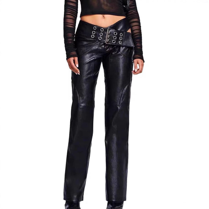 Hochtaillierte Utility-Hosen aus Kunstleder für Damen Drune