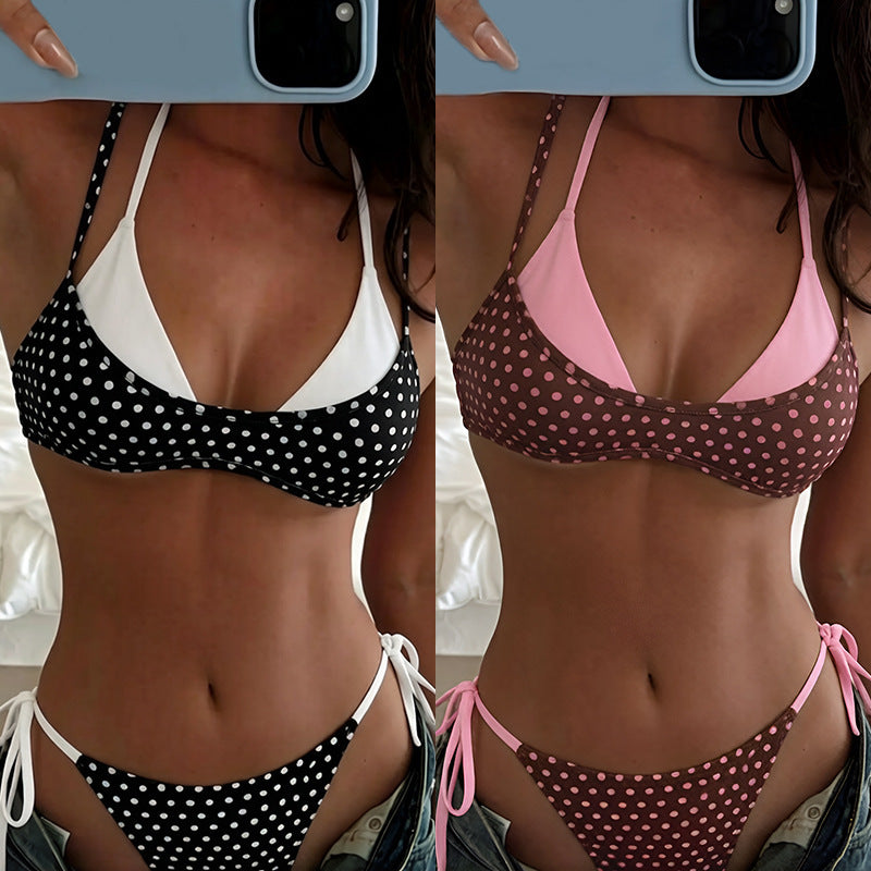 Damen Triangel-Bikini mit verspieltem Punktmuster und verstellbaren Bindebändern Drune