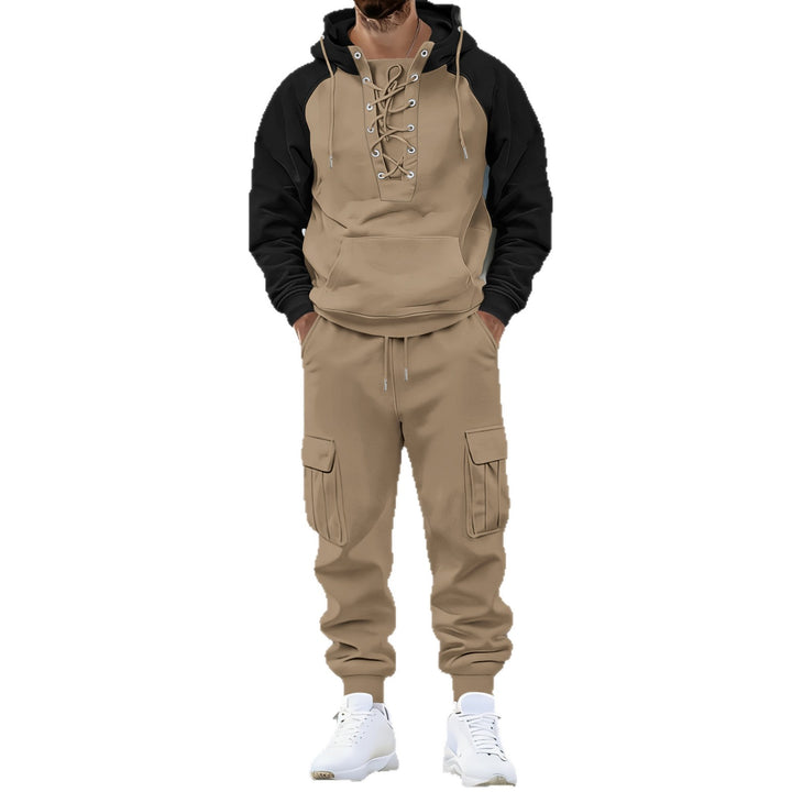 Herren Kapuzen-Sweatshirt mit vorn geschnürter Blende, Raglanärmeln und Kängurutasche Drune