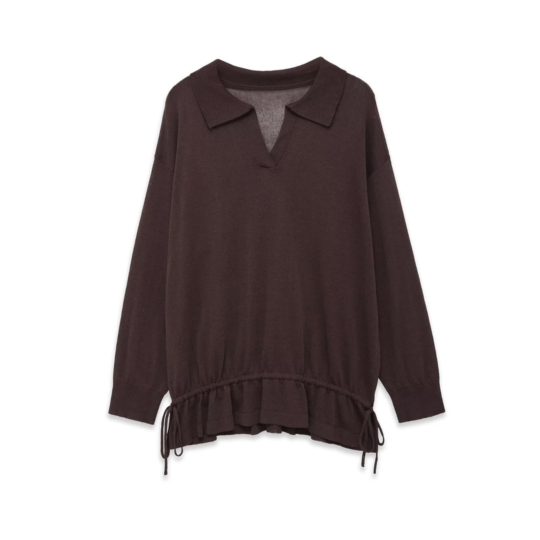Damen Oversize-Pullover mit Polokragen, V-Ausschnitt und Tunnelzug Drune