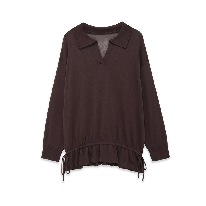 Damen Oversize-Pullover mit Polokragen, V-Ausschnitt und Tunnelzug Drune