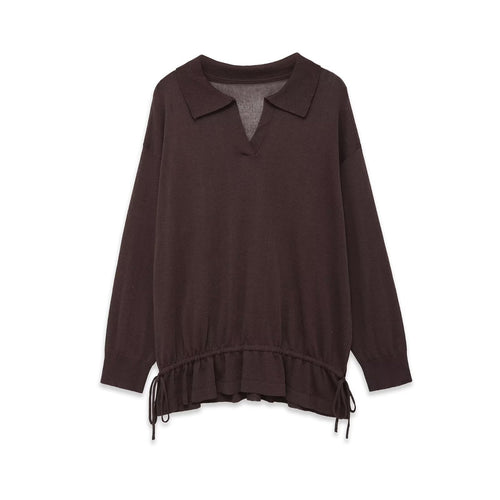 Damen Oversize-Pullover mit Polokragen, V-Ausschnitt und Tunnelzug Drune