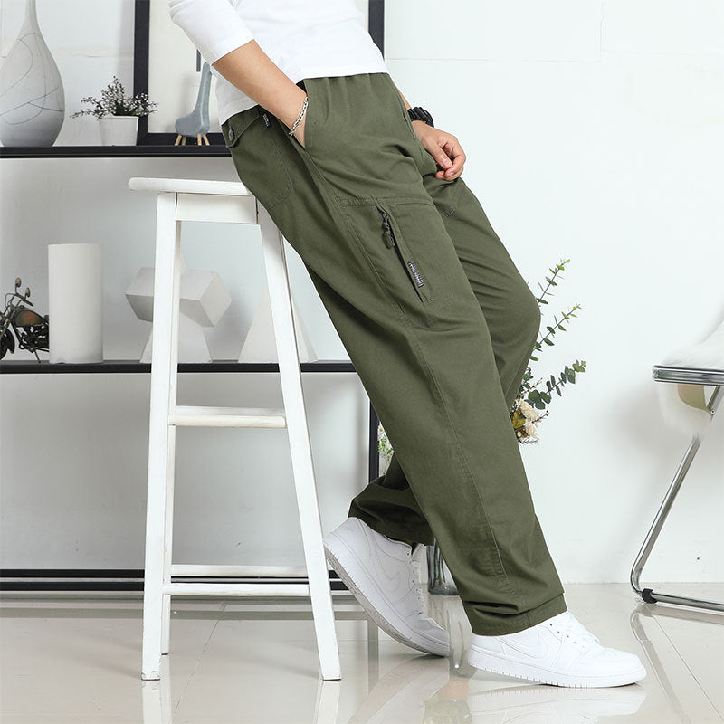 Herren Weite Cargohose im Utility‑Stil mit seitlicher Reißverschlusstasche und ergonomischen Nähten Drune