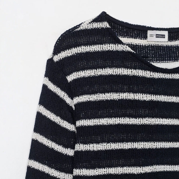 Damen Gestreifter Strick-Henleypullover mit Knopfleiste und Leichtstruktur Drune