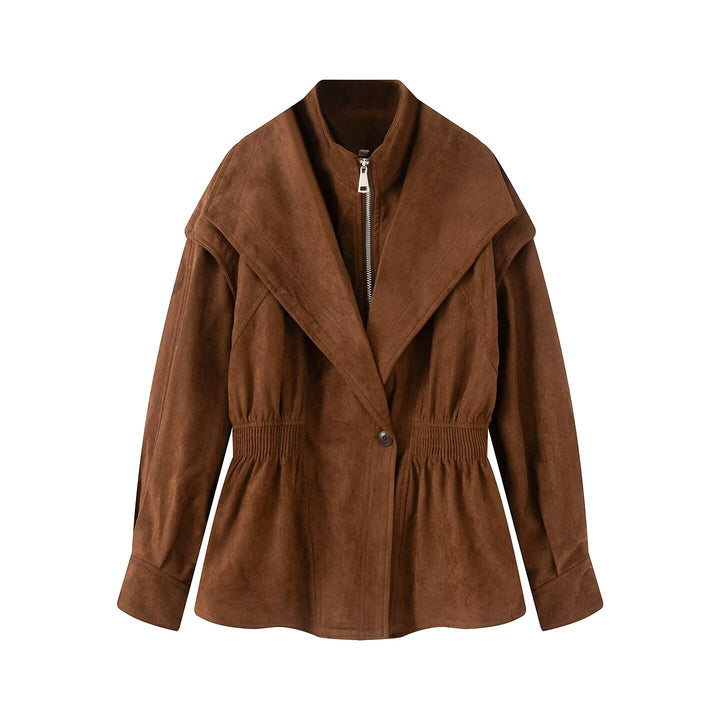Damen Taillierte Jacke in Wildlederoptik mit großem Schalkragen, Reißverschluss und geraffter Taille Drune