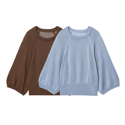 Damen lässiger Pullover mit überschnittenen Ärmeln und Rundhalsausschnitt Drune