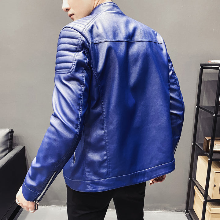 Herren schlanker Kunstleder-Moto-Blouson mit ergonomischen Nähten, Rippenstepp an Schultern und verdeckten Reißverschlusstaschen Drune