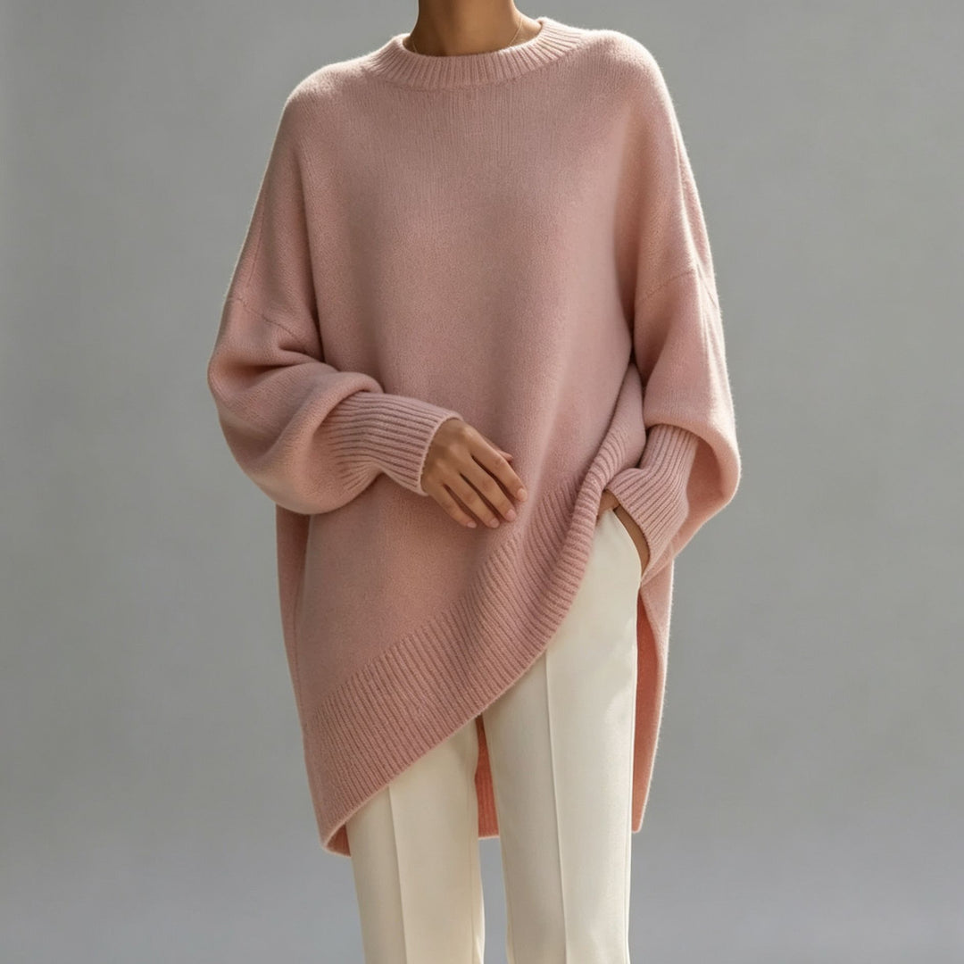Damen Oversize Longline Feinstrick-Pullover mit Raglanärmeln und geripptem Saum Drune