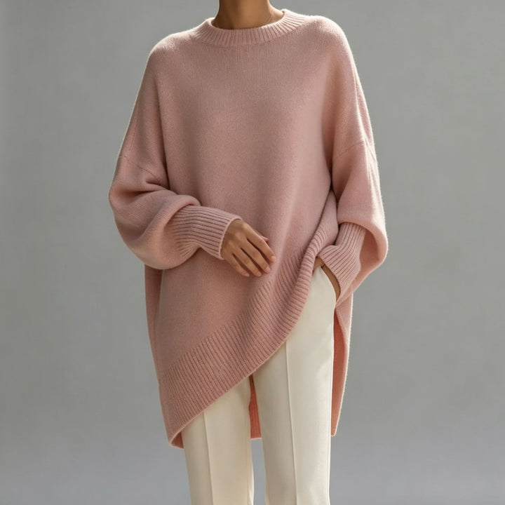 Damen Oversize Longline Feinstrick-Pullover mit Raglanärmeln und geripptem Saum Drune