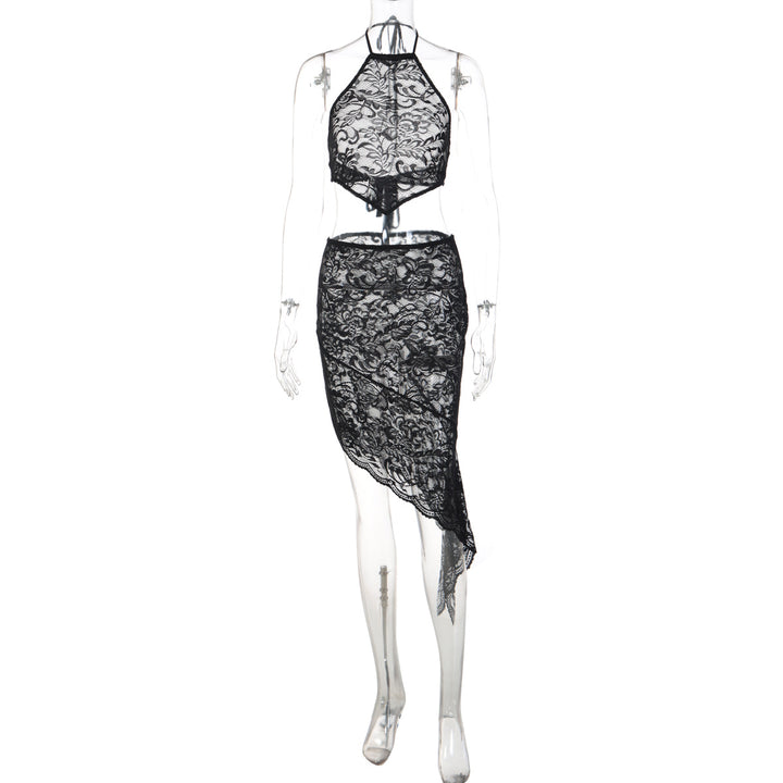 Damen Spitzenkleid mit asymmetrischem Saum und Halterdesign Drune
