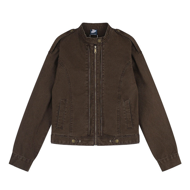 Damen Kurz geschnittene Utility-Jacke mit Stehkragen und Schulterklappen Drune