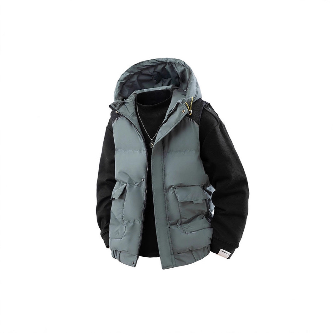 Herren Gesteppte Outdoor-Weste mit Kapuze, Cargo-Taschen und verstellbarem Saum Drune