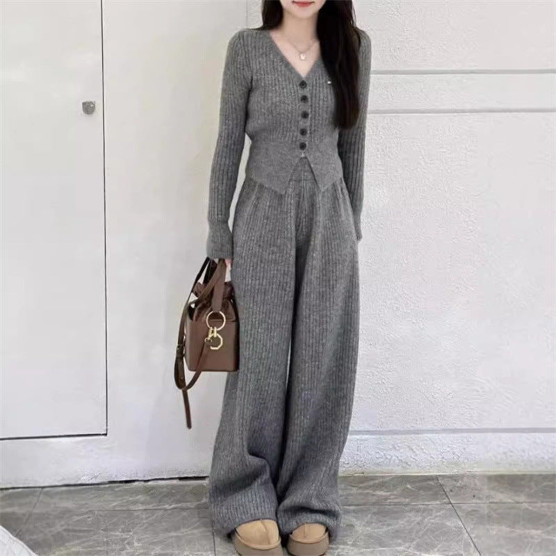 Damen Strickanzug mit Knopfdetails und lässigem Schnitt Drune