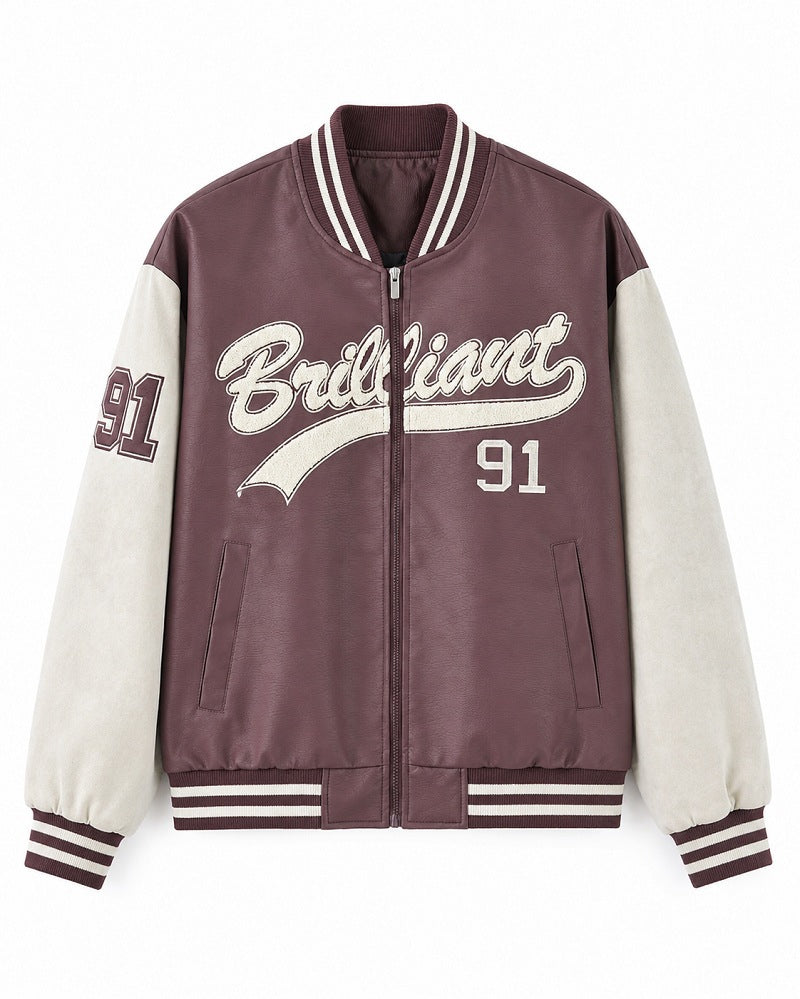 Herren Varsity-Bomberjacke im Letterman‑Stil mit Chenille‑Applikationen Drune
