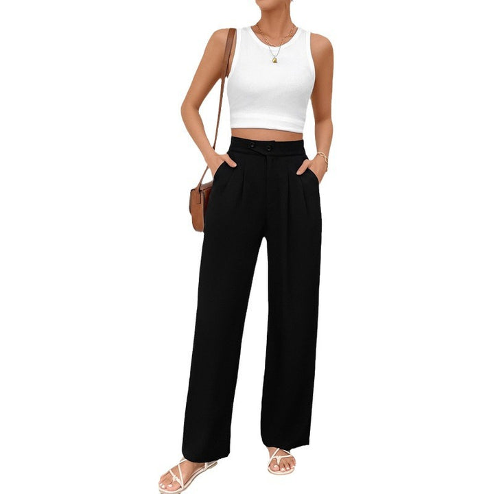 Damen Elegante Stoffhose mit hoher Taille und seitlichen Taschen Drune