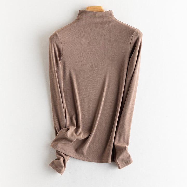 Damen Feines Ripp-Langarmshirt mit Rollkragen und Volantkanten Drune