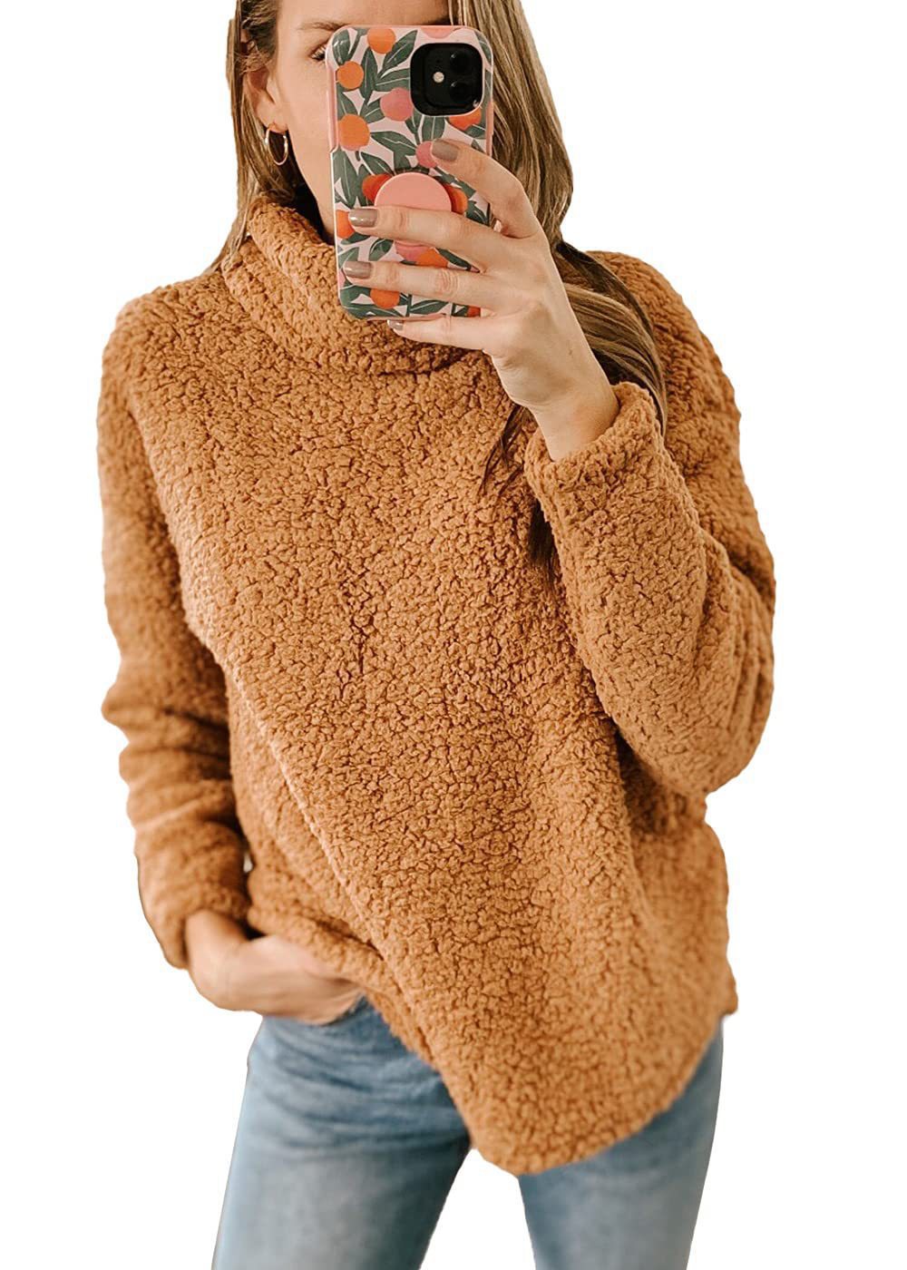 Damen Kuscheliger Sweatshirt-Pullover mit hohem Kragen und strukturiertem Fleece Drune