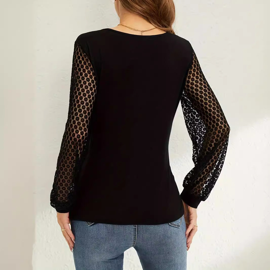 Drune | Spitzenlaternenärmel Lose Kreuz T-Shirt Top