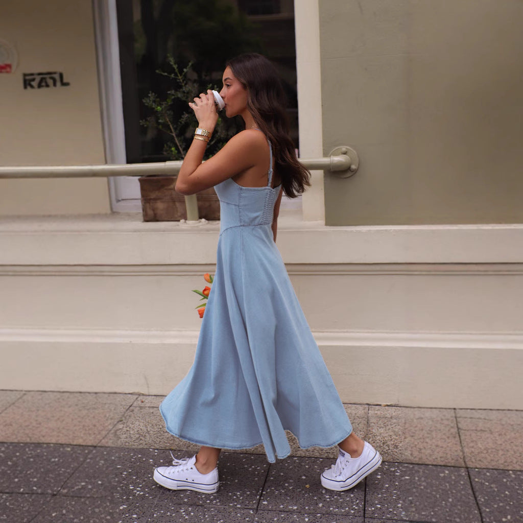 Damen Midikleid mit schmalen Trägern und taillierter Silhouette Drune