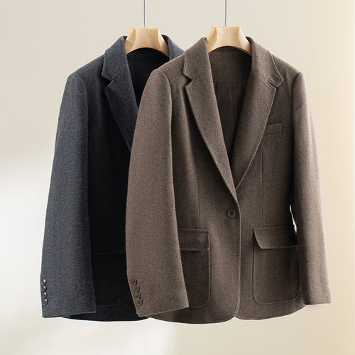 Damen Halbgefütterter Ein-Knopf-Wollmix-Blazer mit abgerundetem Saum Drune