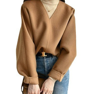 Damen Wolle Pullover mit V-Ausschnitt Drune