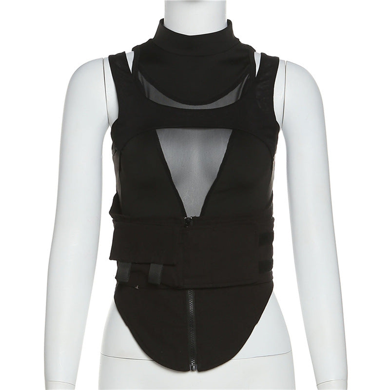 Damen Sportliches Tanktop mit innovativem hochgeschlossenem Design und verstellbaren Riemen Drune