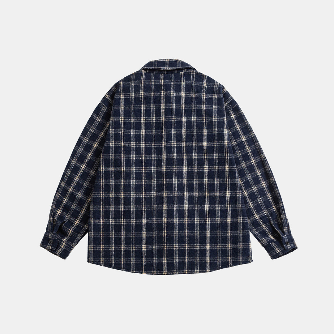 Unisex Oversize Karo-Hemdjacke im Boxy-Cut mit aufgesetzter Brusttasche und Soft-Flanell Drune