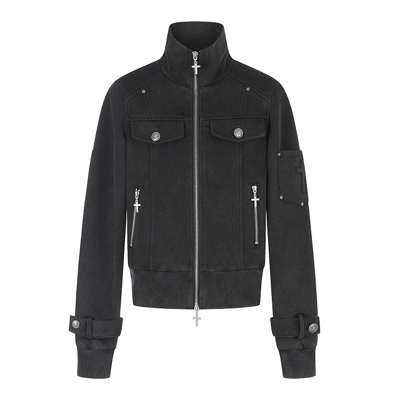 Damen Taillierte Zipjacke mit hohem Stehkragen, Zierpatten & verstellbaren Riegeln Drune