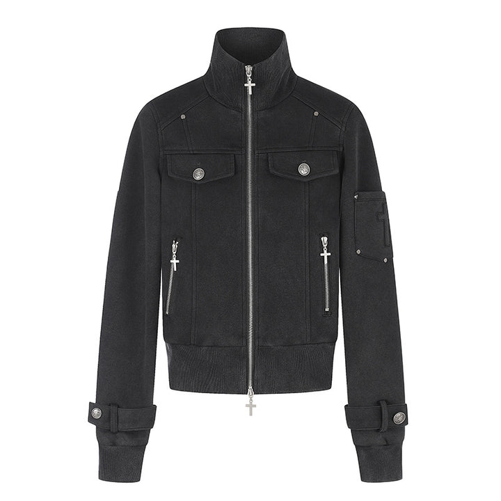 Damen Taillierte Zipjacke mit hohem Stehkragen, Zierpatten & verstellbaren Riegeln Drune