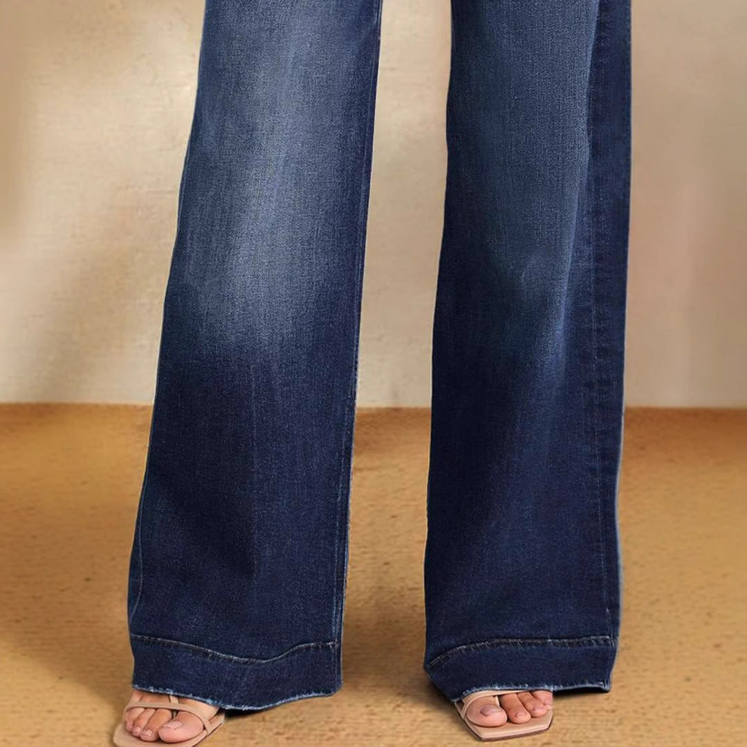 Damen nan hochgeschnittene weitgeschnittene Jeanshose mit Tunnelzugbund und weitem Bein Drune