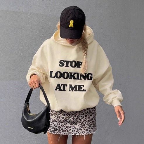 Damen lässiger Kapuzenpullover mit auffälligem Schriftzug Drune