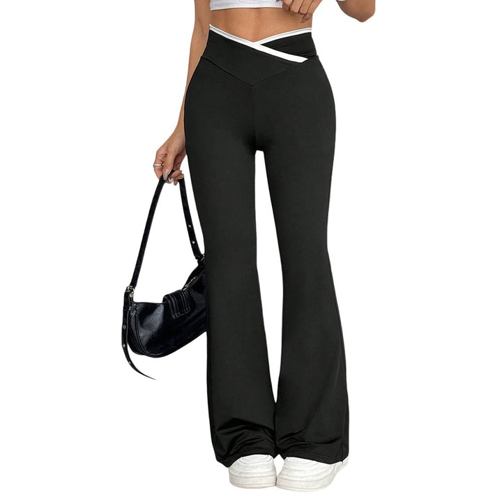 Damen figurbetonte High-Waist-Schlaghose mit V-Bund und formendem Stretchjersey Drune