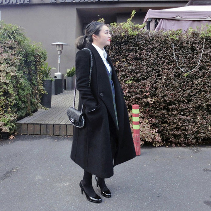 Damen Midilanger taillierter Wollmix-Longcoat mit Schalkragen, Eingrifftaschen und dezenten Zierknöpfen Drune