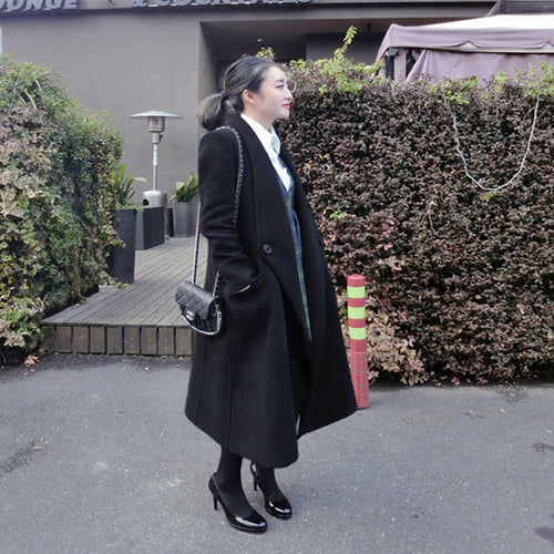 Damen Midilanger taillierter Wollmix-Longcoat mit Schalkragen, Eingrifftaschen und dezenten Zierknöpfen Drune